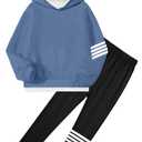 NECIOUS Girls Clothes size 10 12 Girls Fall Outfits Winter Clothes Trendy Stripes Hoodie Tops Leggings Sweatpants 2 Piece Teen Preppy Clothing Sets (Blue)
