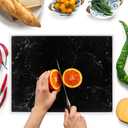 Glass Cutting Board 16"x12": Tempered Glass Kitchen Counter Protector - Durable- Scratch-Resistant, Heat-Proof - Design 1 - Black Marble Effect