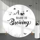 Halloween Baby is Brewing Round Backdrop Covers, 6 Ft Cute Ghost Stretchy Backdrop Stand Covers, Photography Background Circle Stand Covers for Baby Shower Gender Reveal Birthday Party Decor (white)