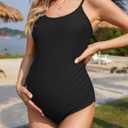 American Trends Maternity Swimsuit One Piece Maternity Bathing Suit Round Neck Adjustable Shoulder Strap Pregnancy Swimwear (Black, L)