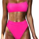 Women High Wasited Bikini Shoulder Strap 2 Piece High Cut String Swimsuits S