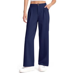Girls Dress Pants Wide Leg Uniform Pants for Girls Preppy Clothes Size 7-14 Years (Navy)