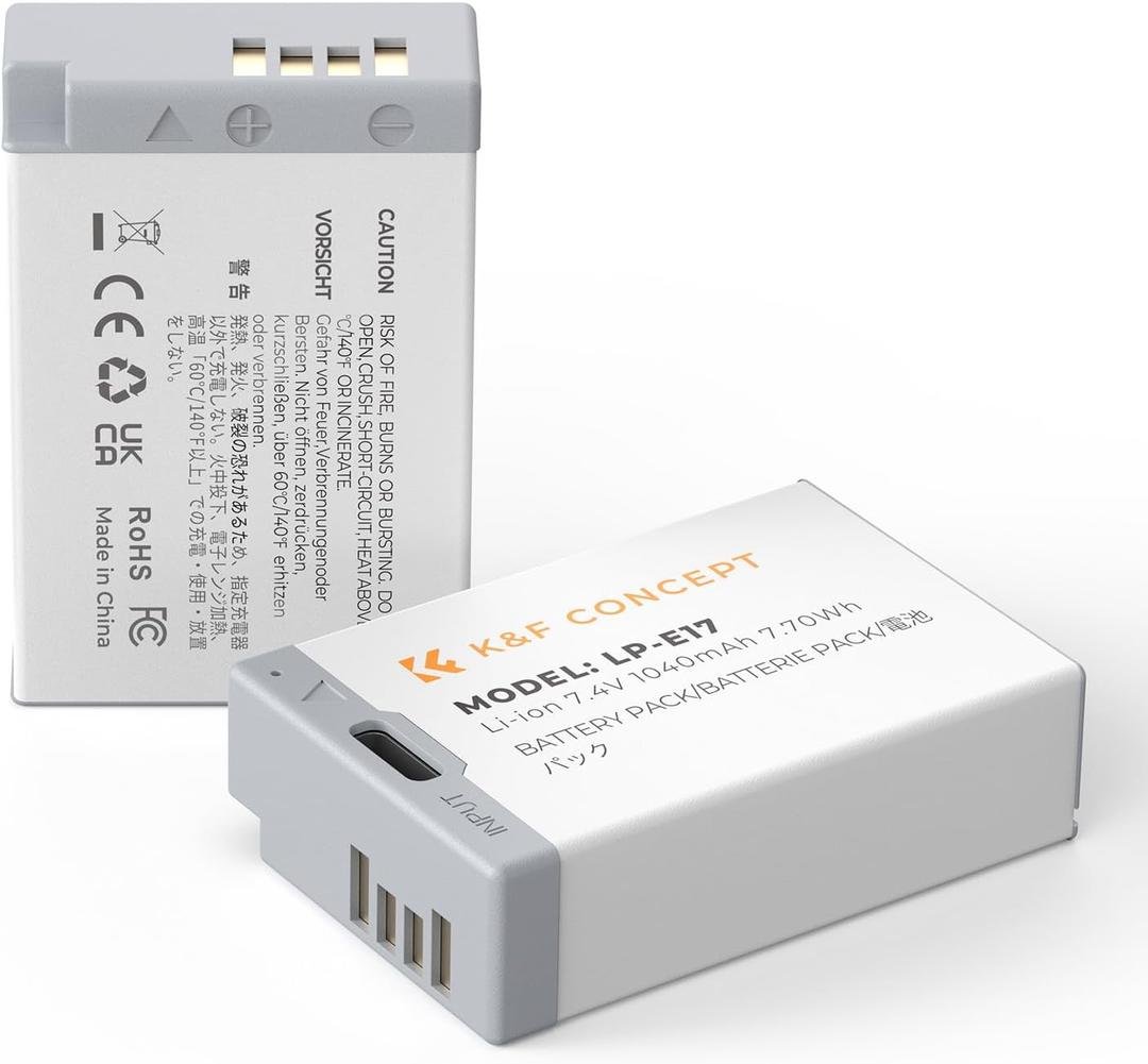K&F CONCEPT 2-Pack LP-E17 Battery USB-C Fast Charging R50 Battery Compatible with Canon EOS R100 R10 R50 RP R8, Rebel T8i T7i T6i T6s SL2 SL3 EOS M3, M5, M6, EOS 200D 77D 750D 760D