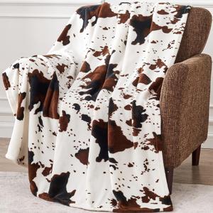Soft Cow Print Blanket, Ultra Cozy Cow Throw Blanket for Couch Bed and Travel, Cow Decor Throw Blankets for All Seasons 50"x 60"