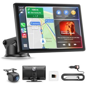 XPMOBQ Wireless Carplay Screen for Car,9" Car Play Stereo with 4K Dash Cam,1080P Backup Camera,Carplay Android Auto Screen with Voice Control,GPS Navigation,Mirror Link,Bluetooth（9inch）