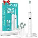 COSLUS Sonic Electric Toothbrush for Kids & Adults: 47000 VPM for Deep Cleaning & Whitening with Travel Case  5 Modes for Sensitive Teeth & Braces, Wireless Charging, 6 Brush Heads, White (1PC)