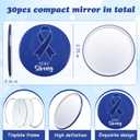 CORNER LACE 30pcs Colon Cancer Awareness Compact Mirrors, Blue Ribbon Abuse Prevention Heart Stress Cancer Awareness Favor Portable Pocket Mini Mirrors Bulk for Public Charity Fundraisers Event
