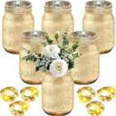 Layhit 6 Pcs Painted Mason Jars Colored Painted Mason Jars Centerpiece for Table with 6 Pcs 9.84 ft 30 LED Operated Fairy Lights for Wedding(Gold)