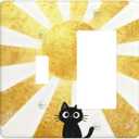 Decorative Outlet Covers Glod Rising Sun Cute Funny Black Cat 2 Gang Light Switch Cover Plate Single Toggle 1 Rocker Wall Plates for Electrical Switch Plate Covers for Bedroom Home Decor