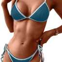ZAFUL Women's Triangle Bikini Tie Side Whip Stitch String Bikini Two Piece Swimsuit Bathing Suits (3-peacock Blue) S