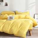 JELLYMONI 100% Natural Cotton 2pcs Striped Duvet Cover Sets,Yellow with White Stripes Pattern Printed Comforter Cover,with Zipper Closure & Corner Ties(Twin Size) (Twin(68"90"), 0905)