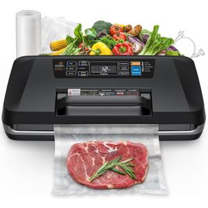 Vacuum Sealer Machine, Upgraded 230W 95KPa 10-in-1 Food Sealer with Double Heat Seal for Dry Moist Food, Easy-Lock Handle, Hose, Built-in Cutter and Bag Storage + Bags (1 Roll + 10 Pre-cut)