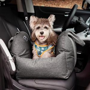 FUNNY FUZZY Dog Car Seat for Small Dogs (Charcoal Grey, Single Seat - 1 Dog Leash)