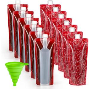 Foldable Wine Bag,Portable Wine Bottle Bag Flask, 12 Pack Collapsible Liquid Leak Proof Flask Holder,Reusable Wine pouch for Gift Travel Camping BBQ Party Beach Hiking Home Kitchen(750ml)