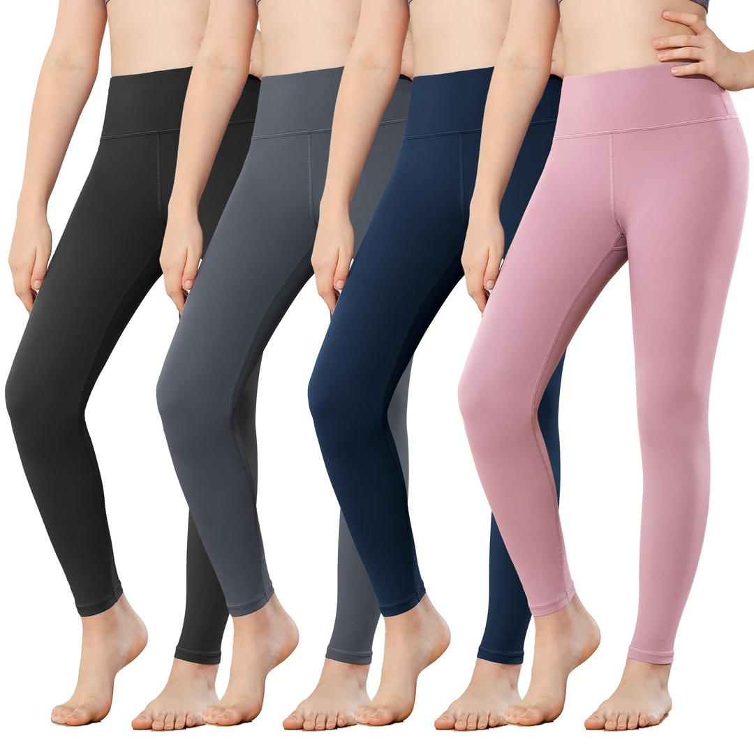 Stelle Girls Leggings Yoga Pants Youth Athletic Dance Running Active Tights Pack (BK+CR+NV+PK, 5-6 Years)