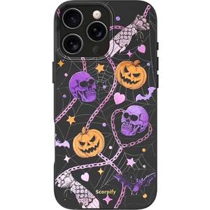 SCORPIFY for iPhone 16 Pro Case [Compatible with MagSafe] with Gothic Halloween Haunted Pumpkin, Cute Cosmic Orange Magnetic Phone Cover for Women Girls, Pink Purple Glitter Sparkle Gold Bumper