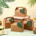 Honoson 24 Set Safari Jungle Gift Bags Bulk Tropical Luau Bags with Palm Leaves Brown Kraft Goodie Gable Bachelorette Boxes Bridesmaid Party Favors for Baby Shower Favors Wedding