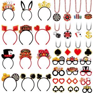 36 Pcs Casino Night Party Favors Casino Theme Felt Headband Eyeglasses Beaded Necklaces Dice Dollar Sign Poker Party Decorations Accessories for Las Vegas Game Night Decor Photo Prop Supplies