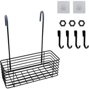 Antrader Hanging Shower Rack,Shower Caddy Hanging,Hung on the Faucet or the Door,the Back Hook Can be Rotated,No Drilling,304 Stainless Steel,Single Layer Shelf-Black