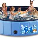 Foldable Dog Pool for Large Dogs, 91 Collapsible Hard-Side Dog Swimming Pool, Leakproof PVC Portable Pet Bath Tub & Kiddie Pool, Non-Slip Bottom, Indoor & Outdoor, Blue