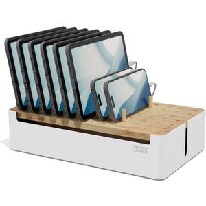 Prosumers Choice Bamboo Charging Station for Multiple Devices - Wooden Charger Organizer with Removable Dividers for Phones, Tablets, and Laptops - 11 Inch Cable Organizer Box - Space-Saving Desk Dock (Metal & Bamboo White)