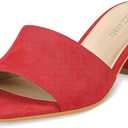PIZZ ANNU Women's Square Open Toe Heels Sandals Low Block Chunky Heeled Sandal Slip on Mules Comfortable Casual Dress Pumps Shoes (9, Red)