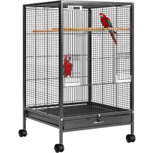 VIVOHOME 30 Inch Height Wrought Iron Bird Cage with Rolling Stand for Conures Lovebirds Cockatiels Finches, Black