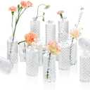 ComSaf Glass Bud Vases Set of 12, Small Diamond Bud Vases in Bulk, Mini Flowers Vases for Centerpieces, Vintage Bottle for Table Decorations, Wedding Decor, Recepetion, Home, (Clear)