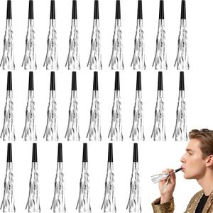 Skylety 24 Pcs Party Blower Noisemakers Silver Glitter Noise Maker for Sport Events Squawkers Blowouts Whistles Fringed Musical Blowouts for Birthday Wedding 2026 Grad Party Supplies