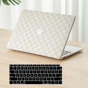 Fancity Compatible with MacBook Air 13 inch Case M1 A2337 A2179 A1932, Anti-Scratch PU Leather Hard Shell Protective Case & Keyboard Cover for Mac Air 13.3 with Touch ID (2018-2021), Beige