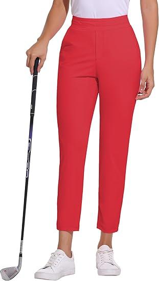 Lightweight Golf Pants Women Work Gym Athletic Workout Sweatpants with Pockets Travel Casual 7/8 Ankle Cropped L (27" inseam)