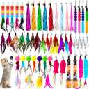 Cosblank 50 Pcs Cat Feather Toys Refill Cat Wand Replacement Feathers with Bells Interactive Pet Wand Attachment Toys