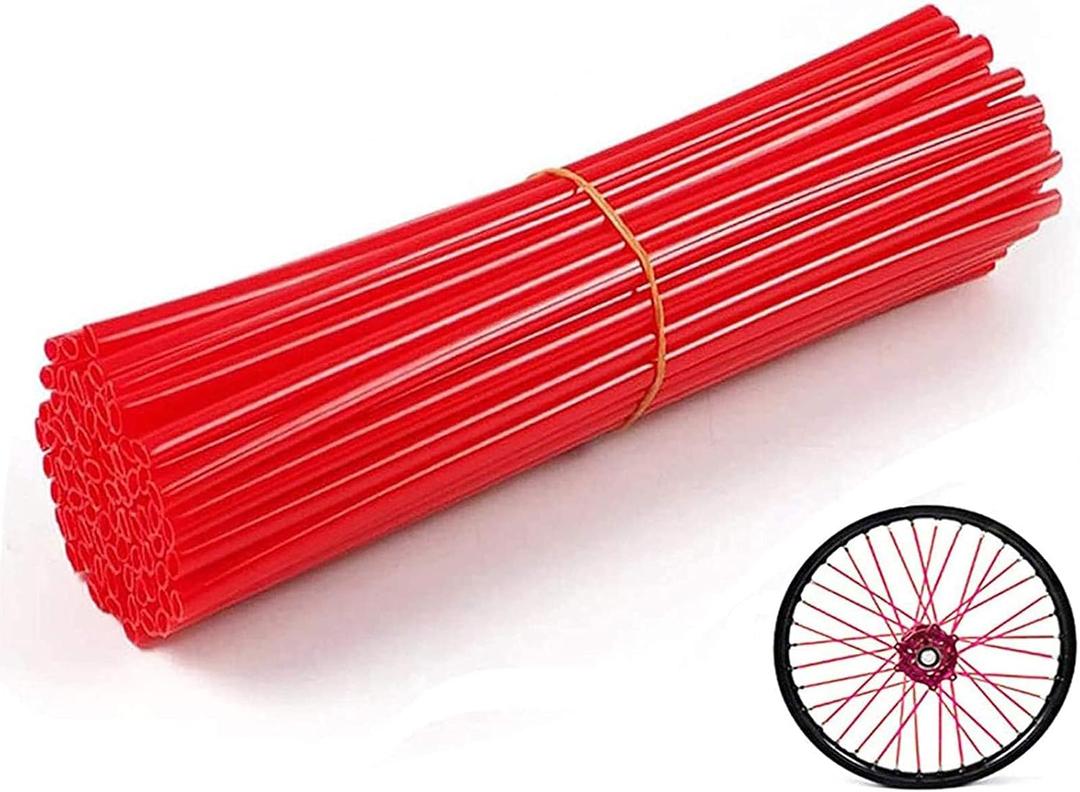 Bike Spoke Skins Covers - 72Pcs Universal Motorcycle Wheelchair Wheel Wrap, Dirt Bike Spoke Skin, Pipe Trim for 8"-21" Rims Decoration Protector CRF50 CRF125 CRF150 CRF250 CR50 (Red)