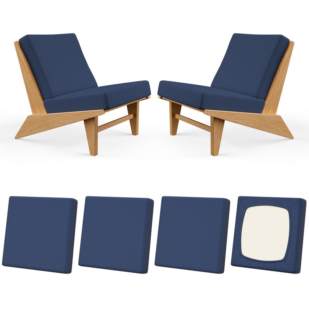 Large Patio Outdoor Cushion Covers, Stretch Couch Chair Furniture Slipcover | Fit 20-27", 4pcs Seat Back Cushion Replacement Covers, Washable, Soft Sofa Slip Covers, Pet Friendly, Furniture Protector Navy-blue, Square-large 4pcs