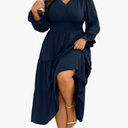 RWJ Womens Plus Size Fall Dress Long Sleeve V Neck Tiered A-Line Elegant Formal Casual Wedding Guest Maxi Dresses 3XL
