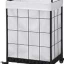 Heavy Duty Laundry Hamper with Lockable Rolling Wheels Durable, Collapsible Laundry Basket Featuring Removable Liner Bag & Metal Handle (White), 100l18.9x14.17x29.06 Inches