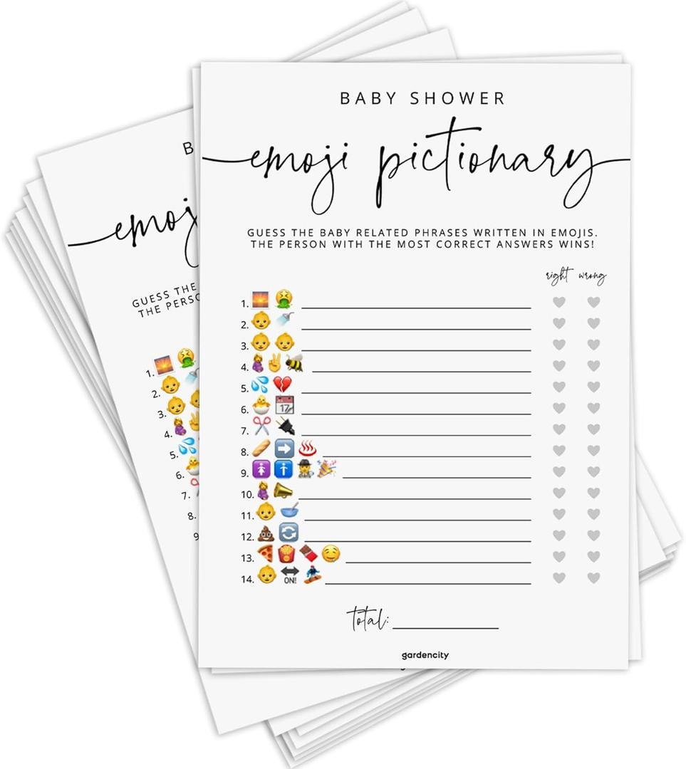 Baby Shower Emoji Pictionary Game, Baby Shower Games for Boy or Girl, 50 Cards, Minimalist