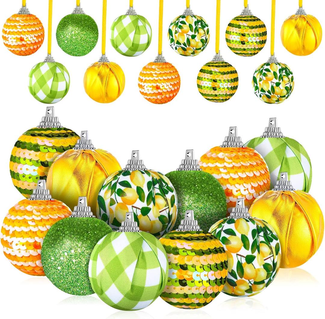 12 Pcs Summer Lemon Tree Ornament Yellow Green Summer Decortion Lemon Ball Hanging Ornament for Small Tree