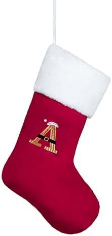 Beyond Your Thoughts Personalized Embroidery Monogram Initial Human Christmas Stockings 1 Pack Durable Christmas Ornament Bag for Family Decorations Red and Gold Letter A