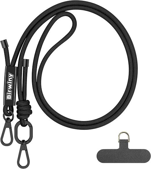 Birwiny Crossbody Phone Lanyard Universal Cell Phone Strap Adjustable Nylon Strap with Metal Keychain Hook Compatible for iPhone & for Android Smartphones Breakaway Safety Clip - Midnight Black