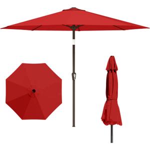 11FT Patio Umbrella, Outdoor Umbrella with with 8 Sturdy Fiberglass Ribs, Market Table Umbrella with Push Button Tilt and Crank, Suit for Backyard, Garden, Pool, Deck(Red)