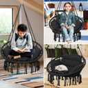 Goutime Hammock Chair with Hanging Hardware Kit and Back Cushions,Macrame Boho Swing Chairs for Indoor,Outdoor,Bedroom,Patio (Black), 55"L x 30"W