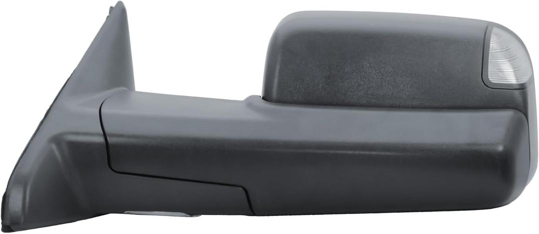 Driver Left Side Door Towing Mirror Black Back Cover Power and Heated Glass with Turn Signal Light and Puddle Light Manual Folding and Temperature Sensor For Ram 1500 2500 3500 2009-2018