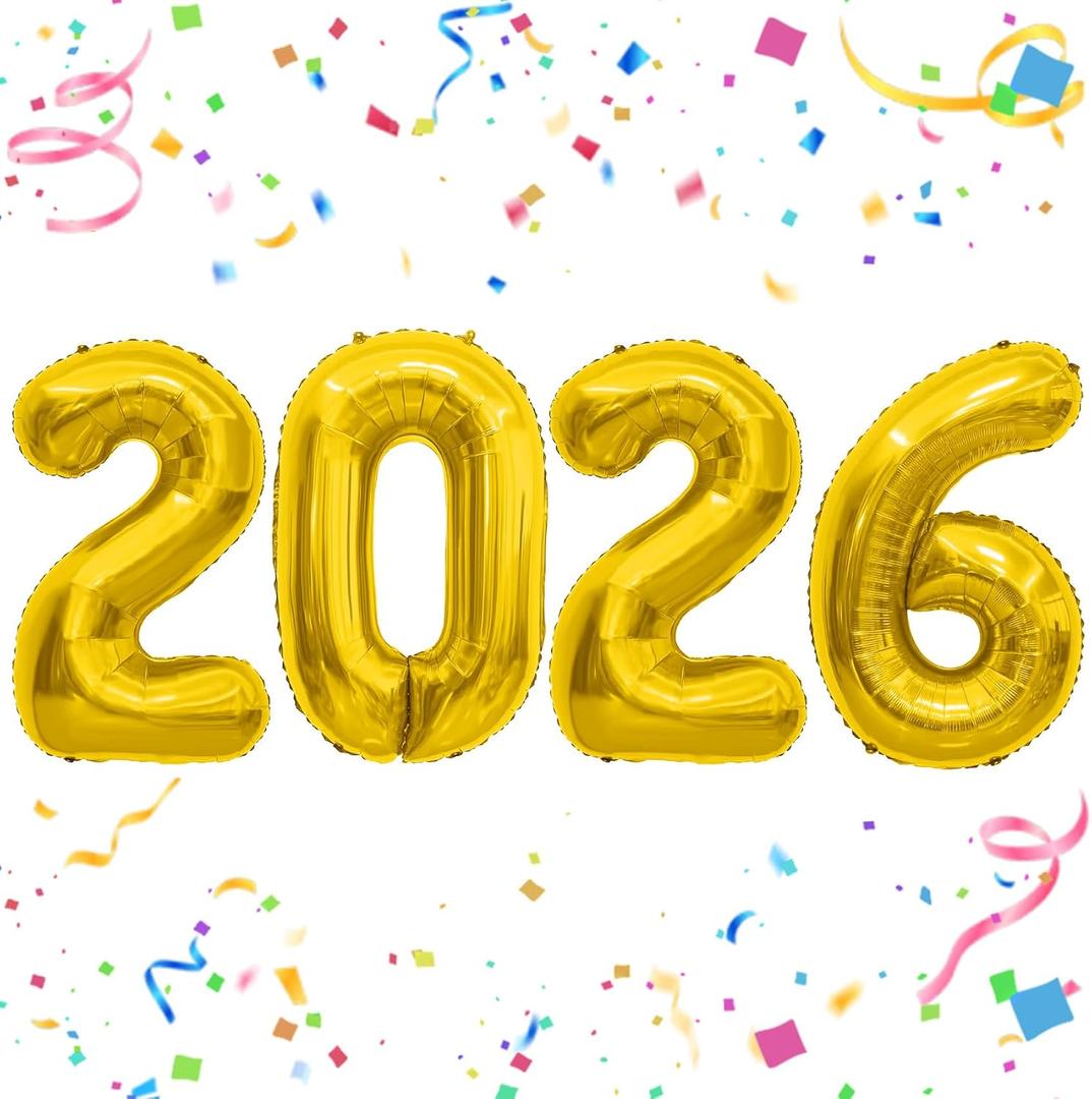2026 Gold Foil Numbers Balloons(40 Inch) Graduation Decorations Senior Class of 2026 Balloons Happy New Years Eve Party Supplies 20 26 Signs Props Birthday Anniversary Wedding Festival Ornament Decor