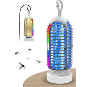 Bug Zapper Outdoor Indoor, 3000V Electric Mosquito Zapper with 4000mAh Rechargeable Battery, Waterproof Mosquito Killer, 3-in-1 Marqueen Light, Camping Lantern & Fly Zappers for Home, Patio, Garden (Gray)