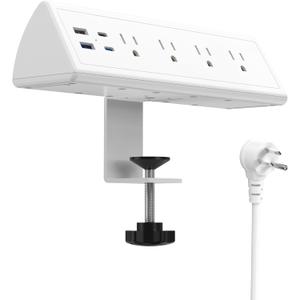 Jgstkcity Desk Clamp Power Strip,20W Fast Charging Station,Surge Protector Nightstand Edge Mount,1875W Extension Cord with Multiple Outlets,2 USB-C,2 USB-A,for Home Office (White, 6 FT)