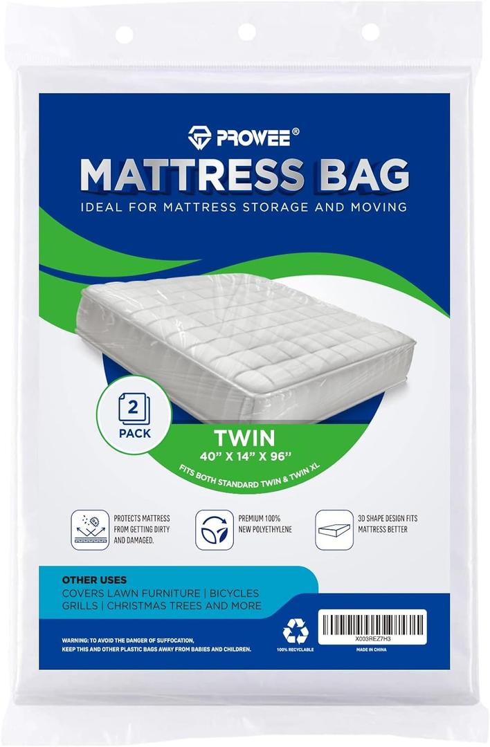 2 PK Twin XL/Twin Mattress Bags for Moving, Waterproof Mattress Cover for Disposal and Storage