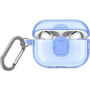 UNIQ GLase Pro Cloudy Blue Case for AirPods Pro 2/2nd Gen – Premium Translucent TPU Protective Shell with Lanyard & Carabiner, Wireless Charging Compatible