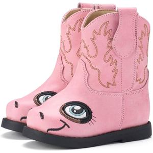 Rollda Baby Cowboy Boots Toddler Cowgirl Boots Infant Western Boots Round Toe (Pink)