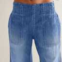 Women's Wide Leg Jeans Soft Baggy Low Mid Rise Elastic Waist Pull On Denim Pants Trendy Y2k (Large, Blue)